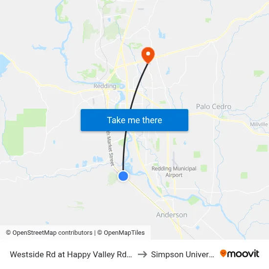 Westside Rd at Happy Valley Rd (Ns) to Simpson University map