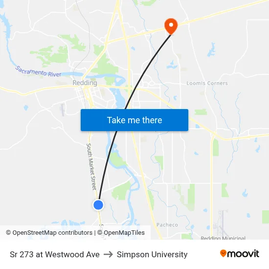 Sr 273 at Westwood Ave to Simpson University map