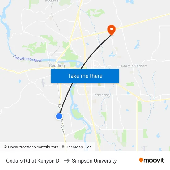 Cedars Rd at Kenyon Dr to Simpson University map