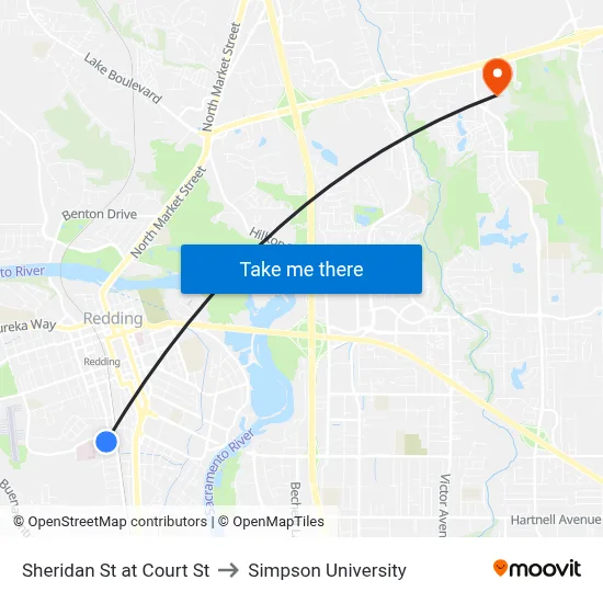 Sheridan St at Court St to Simpson University map