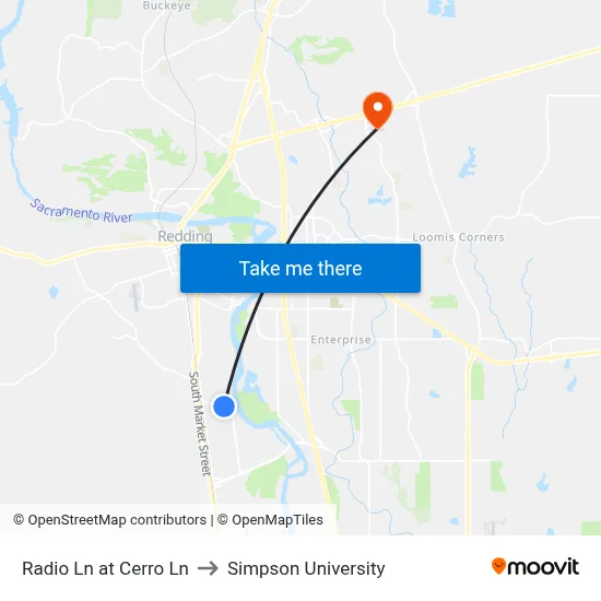 Radio Ln at Cerro Ln to Simpson University map
