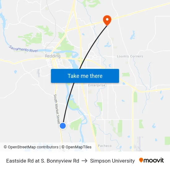 Eastside Rd at S. Bonnyview Rd to Simpson University map