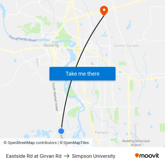 Eastside Rd at Girvan Rd to Simpson University map