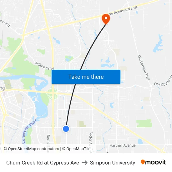 Churn Creek Rd at Cypress Ave to Simpson University map