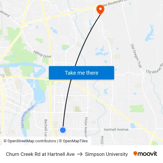 Churn Creek Rd at Hartnell Ave to Simpson University map