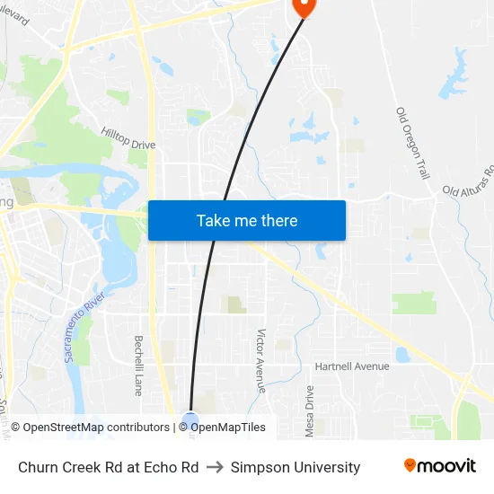 Churn Creek Rd at Echo Rd to Simpson University map