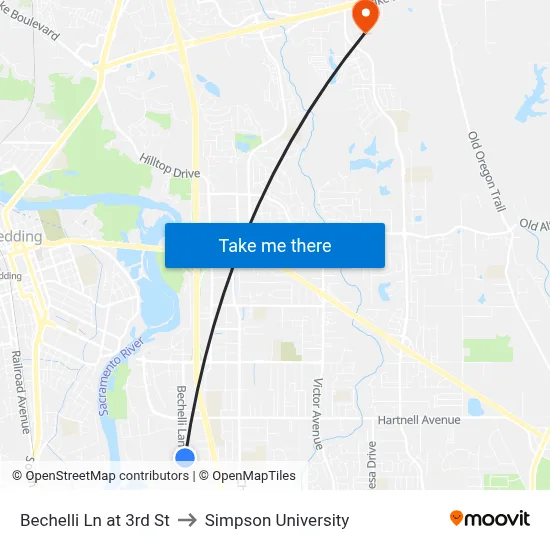 Bechelli Ln at 3rd St to Simpson University map