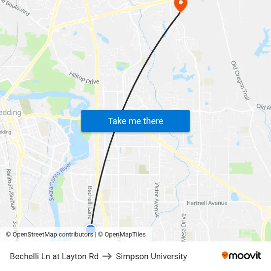 Bechelli Ln at Layton Rd to Simpson University map