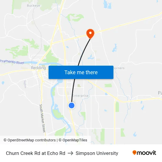 Churn Creek Rd at Echo Rd to Simpson University map