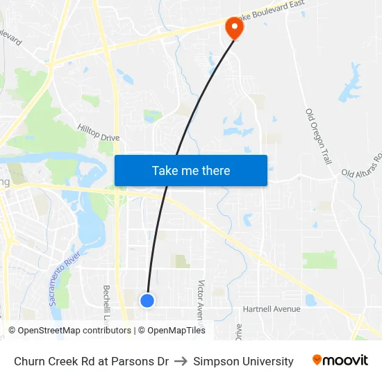 Churn Creek Rd at Parsons Dr to Simpson University map