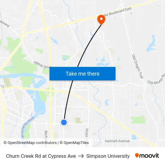 Churn Creek Rd at Cypress Ave to Simpson University map