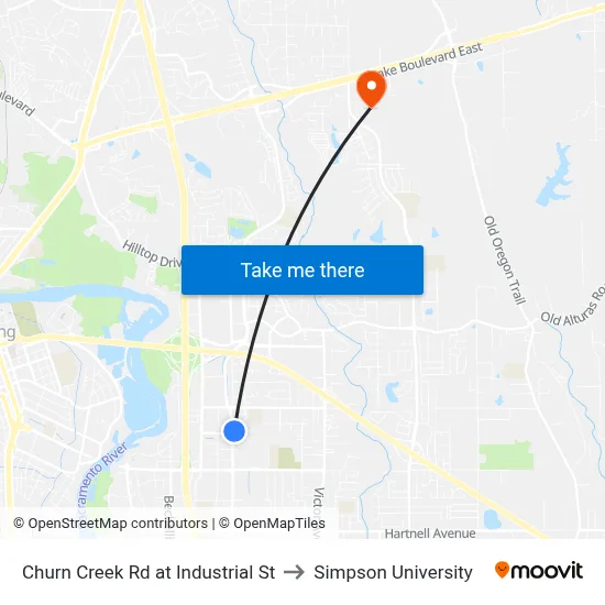 Churn Creek Rd at Industrial St to Simpson University map