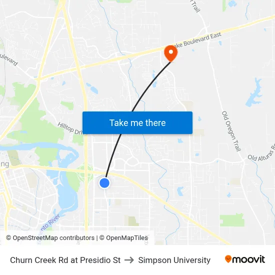 Churn Creek Rd at Presidio St to Simpson University map