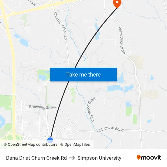 Dana Dr at Churn Creek Rd to Simpson University map