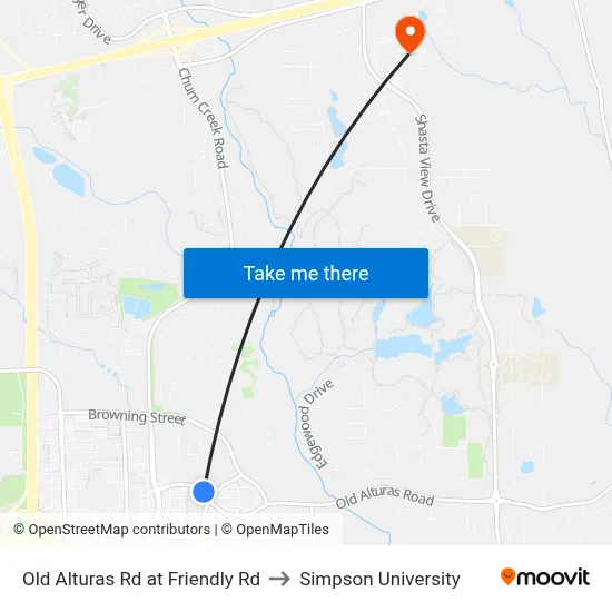 Old Alturas Rd at Friendly Rd to Simpson University map
