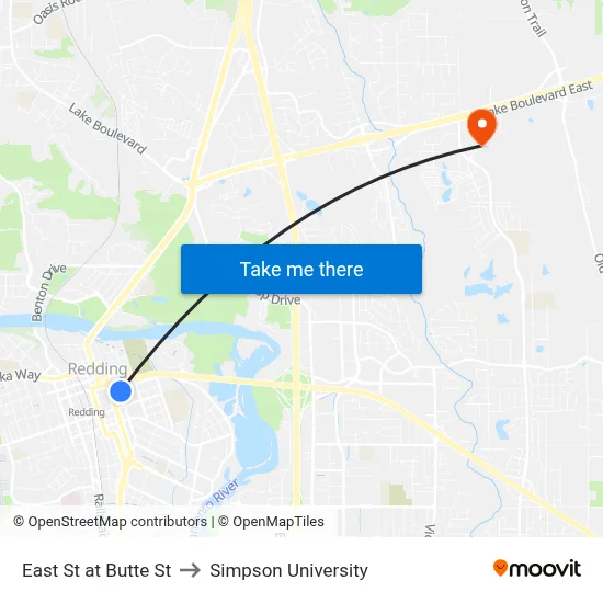 East St at Butte St to Simpson University map