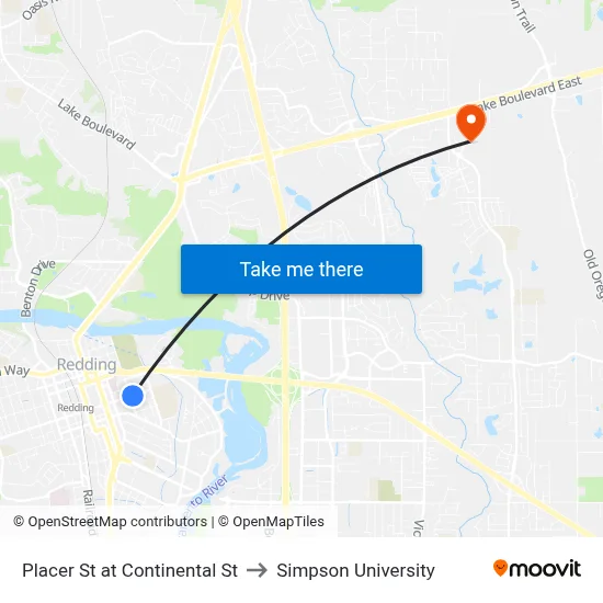 Placer St at Continental St to Simpson University map