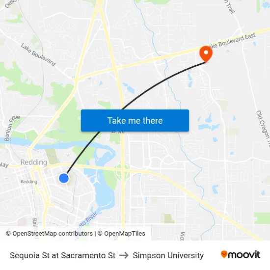Sequoia St at Sacramento St to Simpson University map