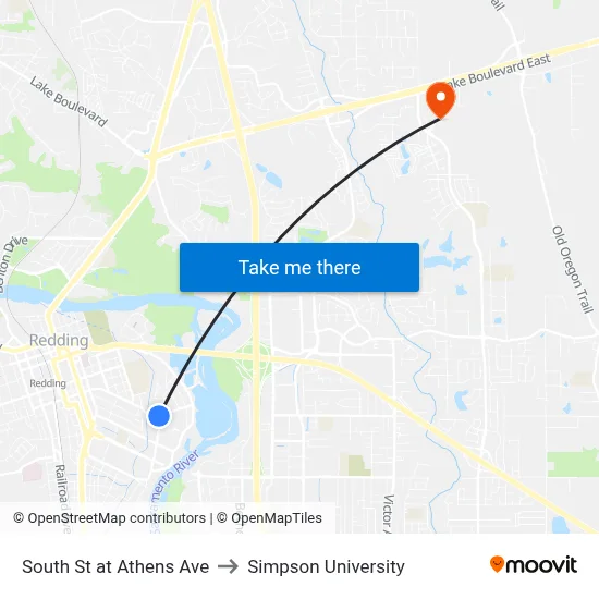South St at Athens Ave to Simpson University map