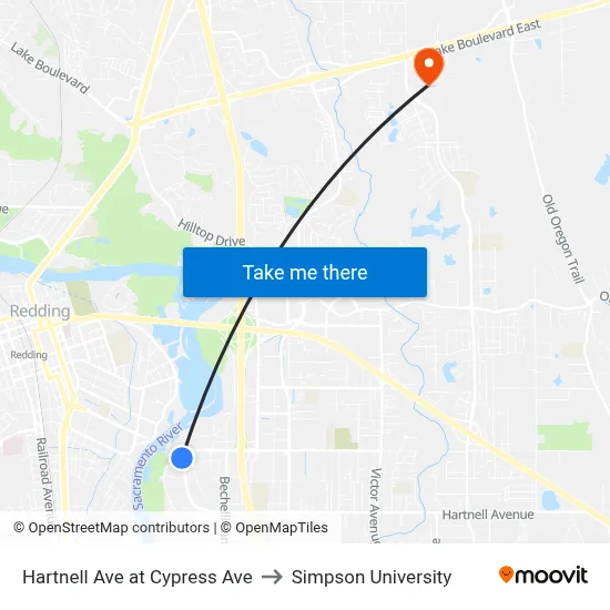 Hartnell Ave at Cypress Ave to Simpson University map