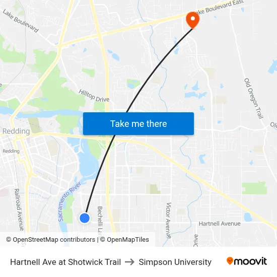 Hartnell Ave at Shotwick Trail to Simpson University map