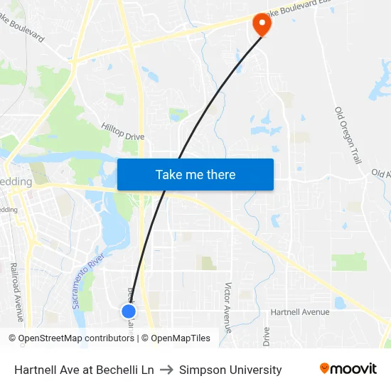 Hartnell Ave at Bechelli Ln to Simpson University map