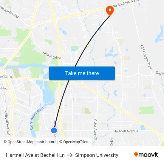 Hartnell Ave at Bechelli Ln to Simpson University map