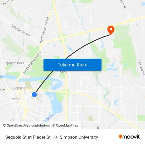 Sequoia St at Placer St to Simpson University map