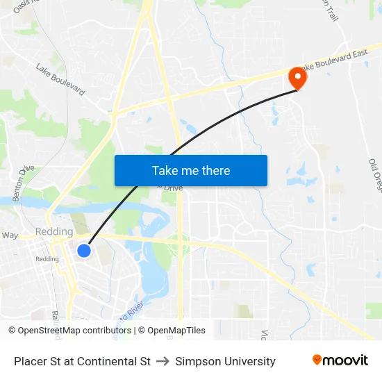 Placer St at Continental St to Simpson University map