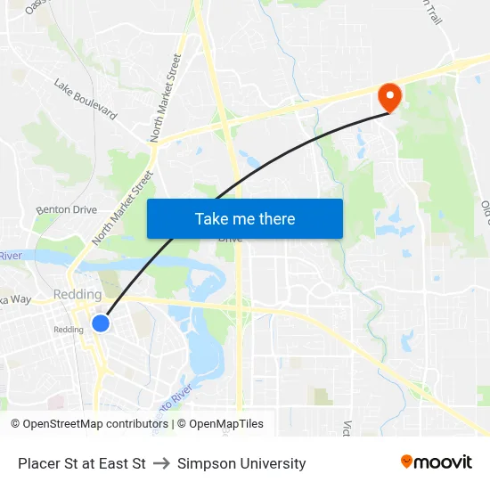 Placer St at East St to Simpson University map