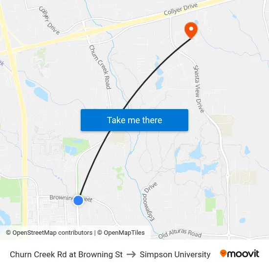 Churn Creek Rd at Browning St to Simpson University map
