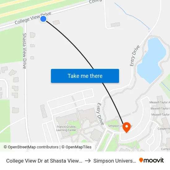 College View Dr at Shasta View Dr to Simpson University map