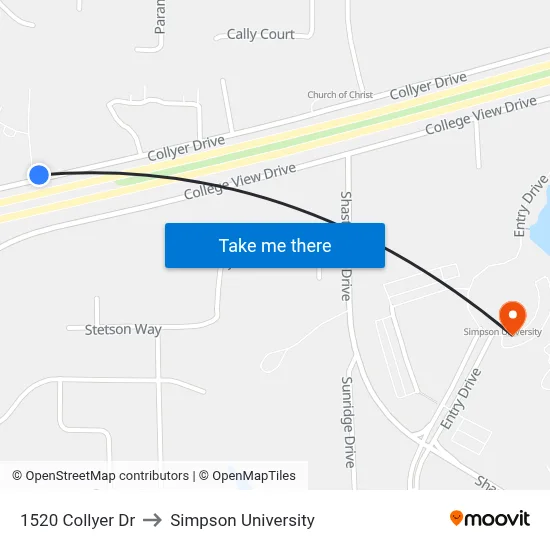 1520 Collyer Dr to Simpson University map