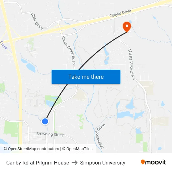 Canby Rd at Pilgrim House to Simpson University map