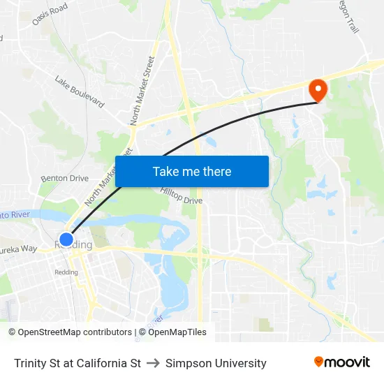 Trinity St at California St to Simpson University map
