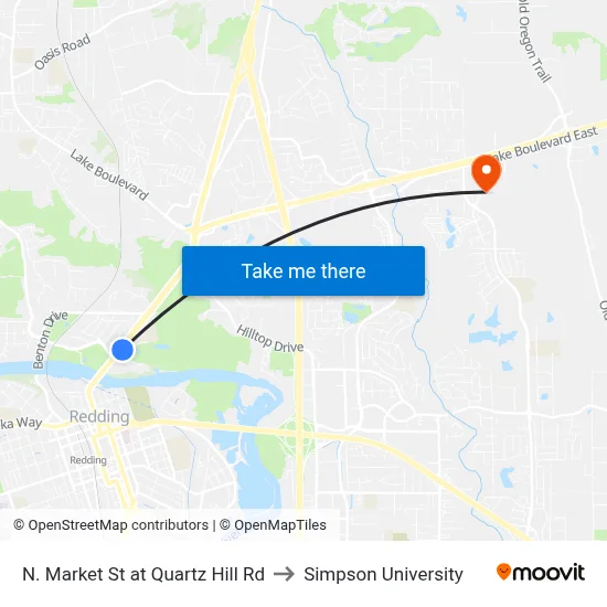 N. Market St at Quartz Hill Rd to Simpson University map