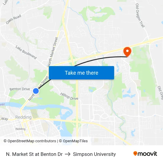N. Market St at Benton Dr to Simpson University map