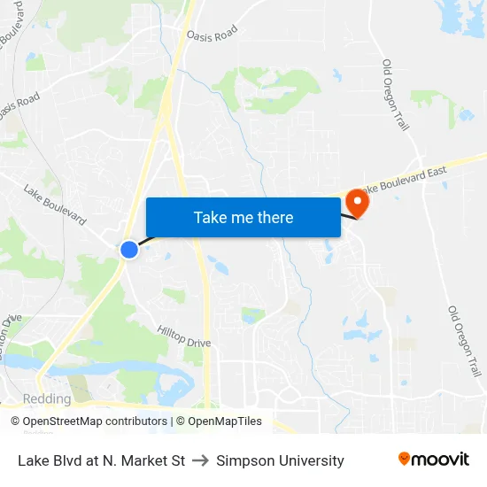 Lake Blvd at N. Market St to Simpson University map