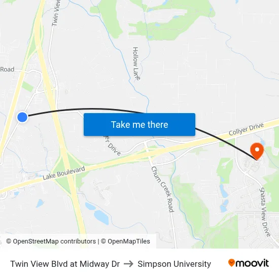 Twin View Blvd at Midway Dr to Simpson University map