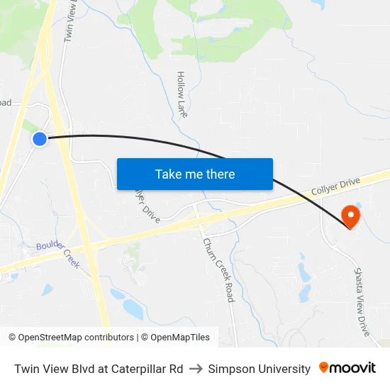 Twin View Blvd at Caterpillar Rd to Simpson University map