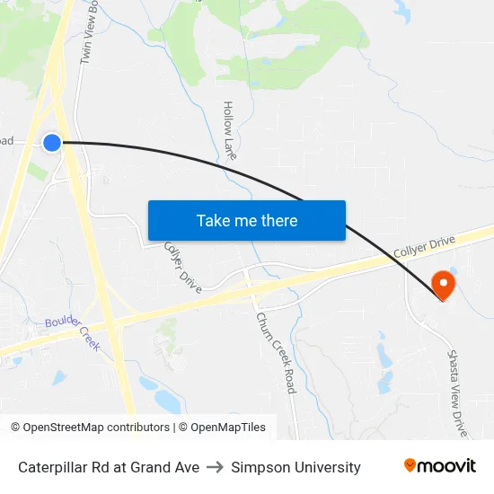 Caterpillar Rd at Grand Ave to Simpson University map