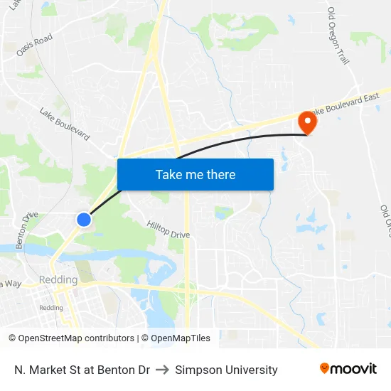 N. Market St at Benton Dr to Simpson University map
