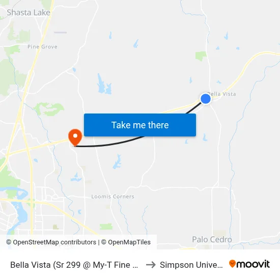 Bella Vista (Sr 299 @ My-T Fine Foods) to Simpson University map