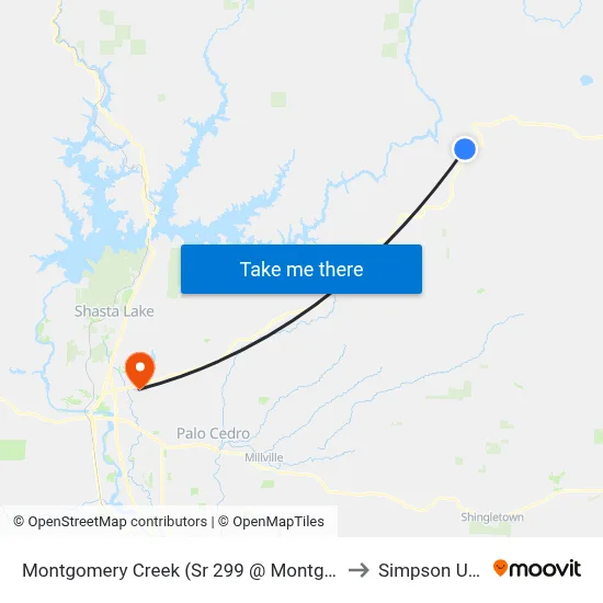 Montgomery Creek (Sr 299 @ Montgomery Creek Library) to Simpson University map