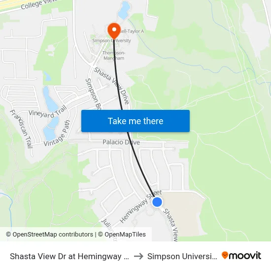 Shasta View Dr at Hemingway St to Simpson University map