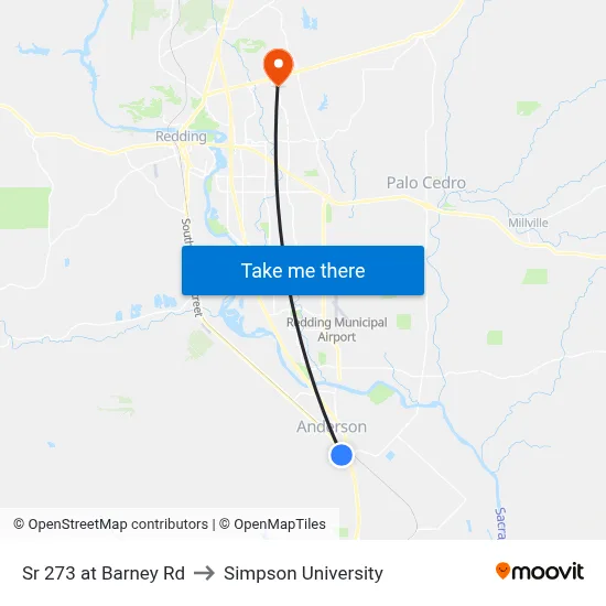 Sr 273 at Barney Rd to Simpson University map