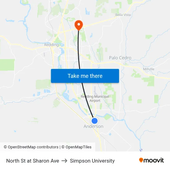 North St at Sharon Ave to Simpson University map