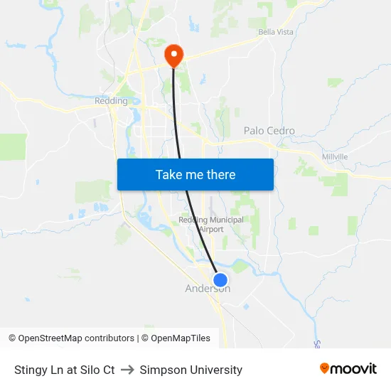 Stingy Ln at Silo Ct to Simpson University map