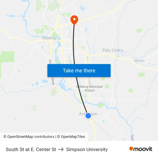 South St at E. Center St to Simpson University map
