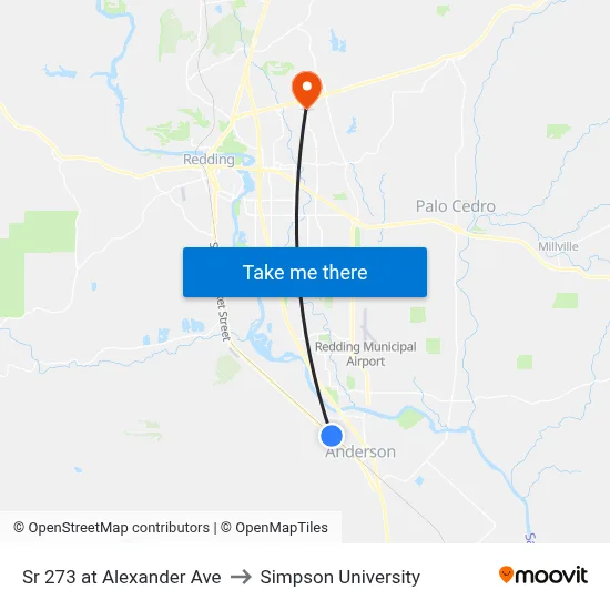 Sr 273 at Alexander Ave to Simpson University map